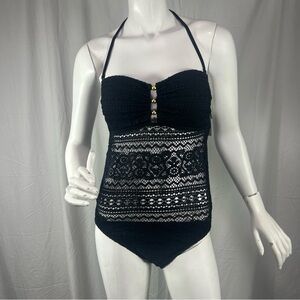 Elegant and feminine Ralph Lauren black lace one-piece swimsuit in Size 10 NWT